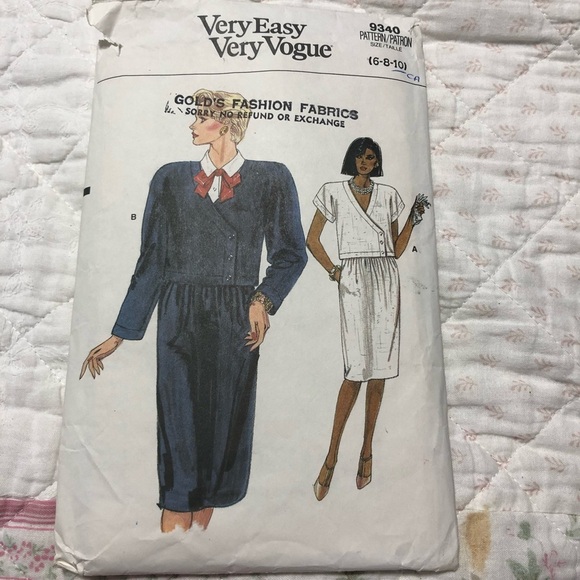 Very Easy Very Vogue 9340 Pattern - cut to 10 ( 6-8-10) all pieces there. - Picture 6 of 7